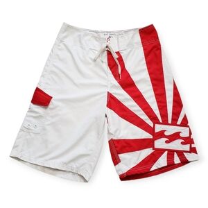 Billabong Andy Irons Forever Rising Sun Board Shorts Size 30 Red & White Y2K